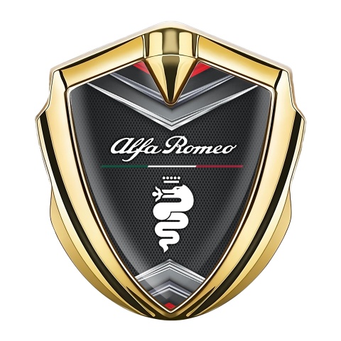 Alfa Romeo Emblem Auto Zeichen Goldtonfarbe Schwarz Basis mit Chrom Elemente Design