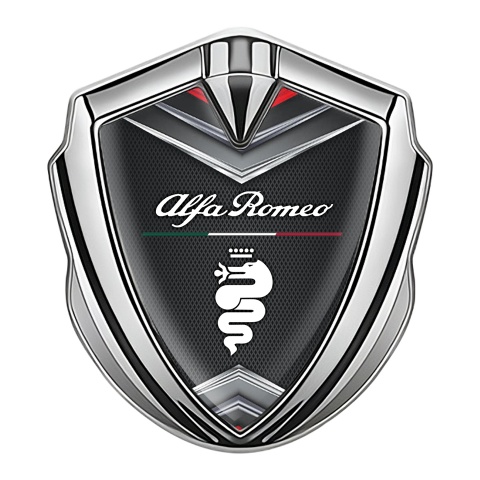 Alfa Romeo Emblem Auto Zeichen Silbertonfarbe Schwarz Basis mit Chrom Elemente Design
