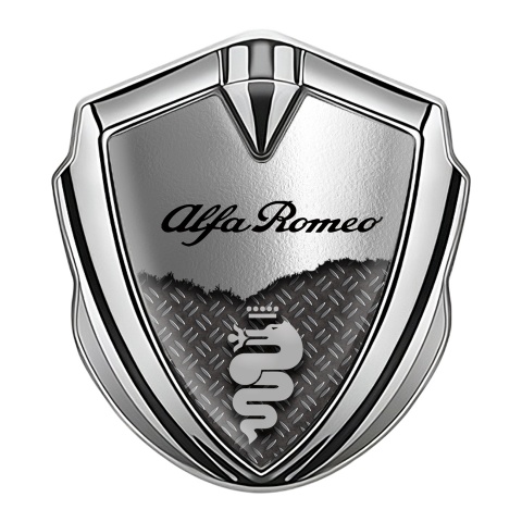 Alfa Romeo Emblem Aufkleber Autozubehor Silbertonfarbe Gebrochenes Metall mit Grau Logo