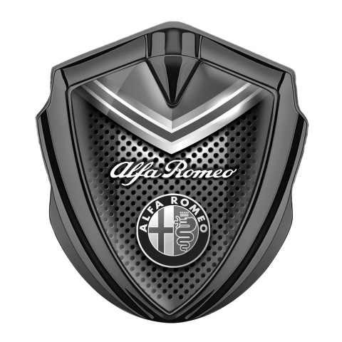 Alfa Romeo Emblem Logo Schriftzug Aufkleber Graphit Tonfarbe Dunkles Mesh mit Grau Elemente Design