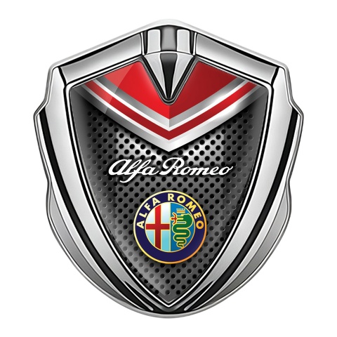 Alfa Romeo Seitenflugel Emblem Aufkleber Silbertonfarbe Dunkles Mesh mit Rote Details Design