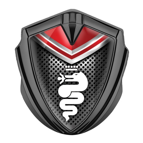Alfa Romeo Emblem Abzeichen Graphit Tonfarbe Dunkles mesh Rote Details mit Weiss Logo