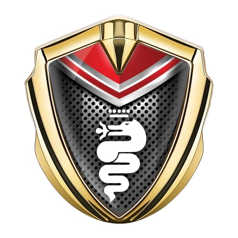 Alfa Romeo Emblem Abzeichen Goldtonfarbe Dunkles mesh Rote Details mit Weiss Logo