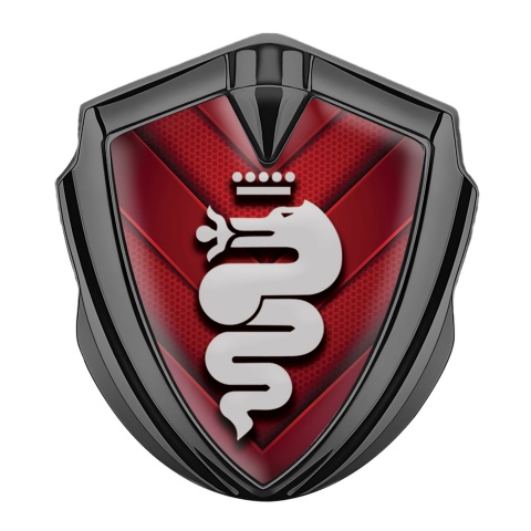 Alfa Romeo Selbstklebendes Metallaufkleber Emblem Graphit Tonfarbe Rote V Form Elemente mit Grau Logo