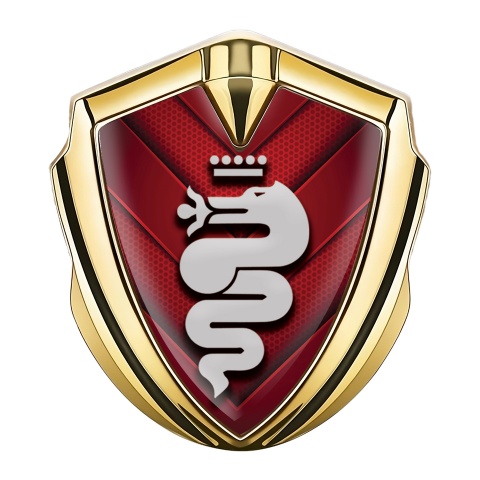 Alfa Romeo Selbstklebendes Metallaufkleber Emblem Goldtonfarbe Rote V Form Elemente mit Grau Logo