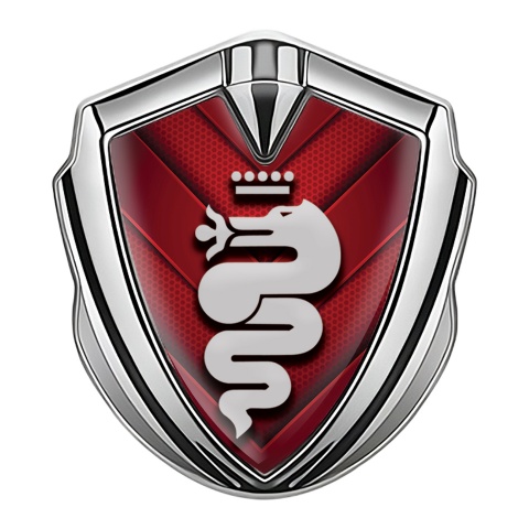 Alfa Romeo Selbstklebendes Metallaufkleber Emblem Silbertonfarbe Rote V Form Elemente mit Grau Logo