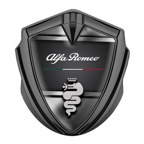 Alfa Romeo Emblem Logo Schriftzug Aufkleber Graphit Tonfarbe Metall Rahmen Stil