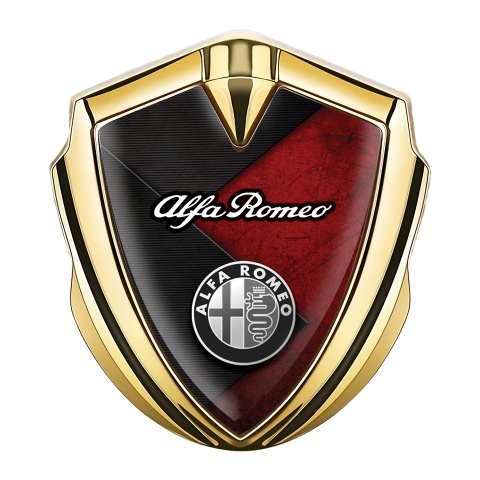 Alfa Romeo Abzeichen selbstklebend Goldtonfarbe Gekreuzte Platten Basis Effekt mit Klassisch Logo