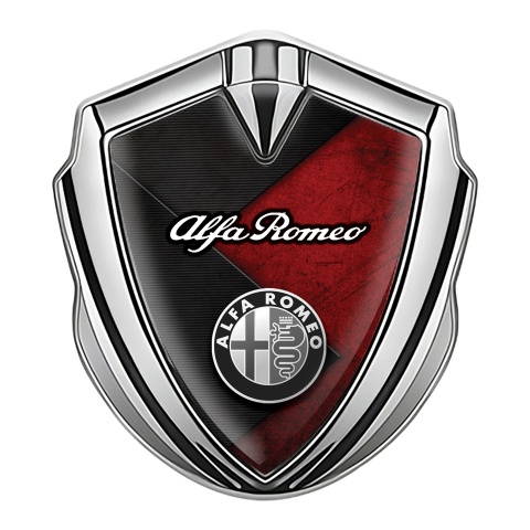 Alfa Romeo Abzeichen selbstklebend Silbertonfarbe Gekreuzte Platten Basis Effekt mit Klassisch Logo