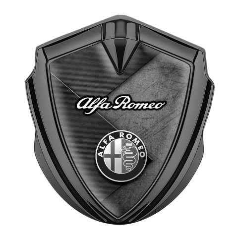 Alfa Romeo Emblem Abzeichen selbstklebend Graphit Tonfarbe Grau Schwarz Gekreuzte Platten Design