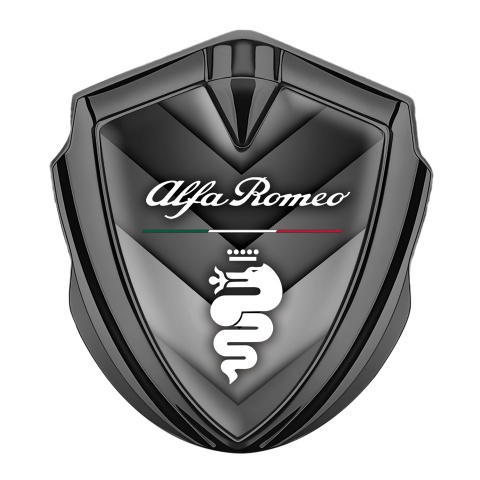 Alfa Romeo Selbstklebendes Metallaufkleber Emblem Graphit Tonfarbe V Form Details mit Weiss Logo