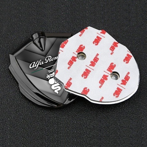 Alfa Romeo Selbstklebendes Metallaufkleber Emblem Graphit Tonfarbe V Form Details mit Weiss Logo