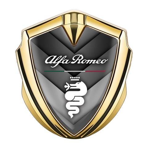 Alfa Romeo Selbstklebendes Metallaufkleber Emblem Goldtonfarbe V Form Details mit Weiss Logo