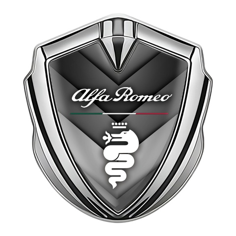 Alfa Romeo Selbstklebendes Metallaufkleber Emblem Silbertonfarbe V Form Details mit Weiss Logo