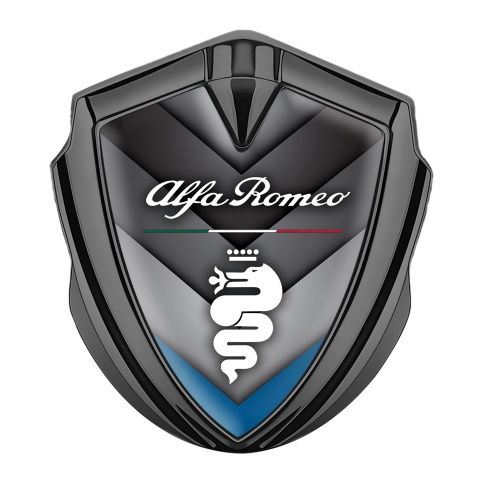 Alfa Romeo Emblem Logo Schriftzug Aufkleber Graphit Tonfarbe Grau Blau V Form Elemente Basis