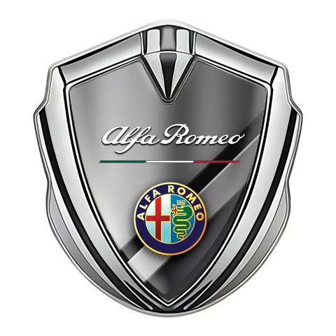 Alfa Romeo Trunk Emblem Badge Silver Crosswise Color Logo Design