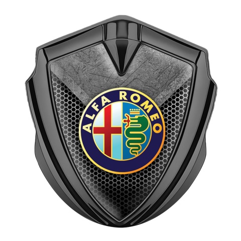 Alfa Romeo 3D Car Metal Emblem Graphite Mesh Stone Slab Color Logo Design