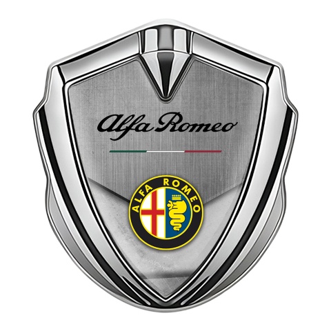 Alfa Romeo Trunk Metal Emblem Silver Italian Flag Color Logo Design