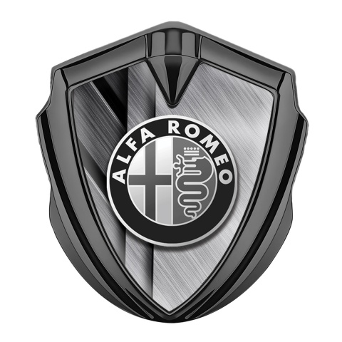 Alfa Romeo Fender Metal Emblem Graphite Brushed Metal Monochrome Logo