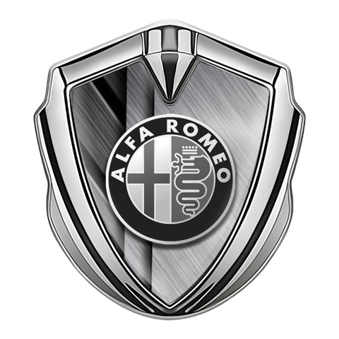 Alfa Romeo Fender Metal Emblem Silver Brushed Metal Monochrome Logo