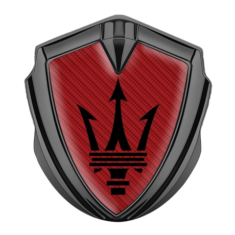 Maserati Emblem Auto Zeichen Graphit Tonfarbe mit Rote Carbon und Schwarz Logo
