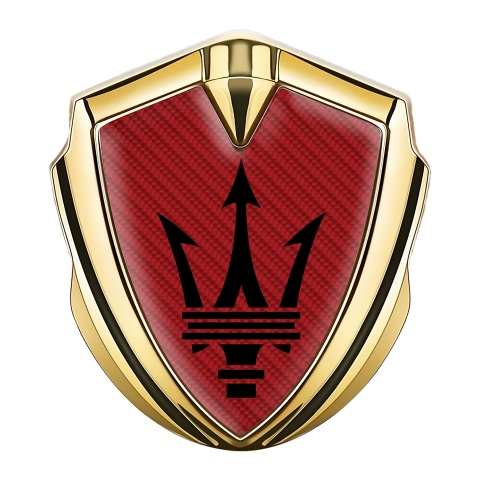 Maserati Emblem Auto Zeichen Goldtonfarbe mit Rote Carbon und Schwarz Logo