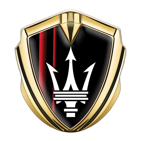 Maserati Seitenflugel Emblem Aufkleber Goldtonfarbe mit Schwarz Basis und Rote Bands Design