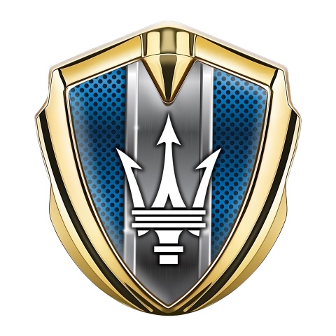 Maserati Emblem Auto Zeichen Goldtonfarbe mit Blau Netz und Grau Panel Logo
