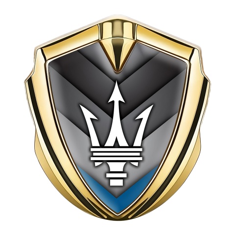 Maserati Emblem Aufkleber Autozubehor Goldtonfarbe mit Grau Blau V Form Elemente