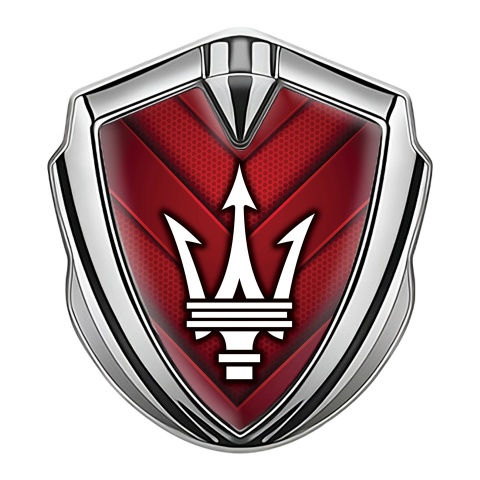 Maserati Seitenflugel Emblem Aufkleber Silbertonfarbe mit Rote V Form Paneele Design