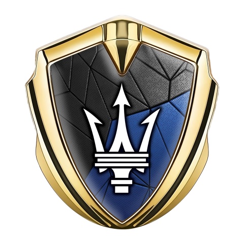 Maserati Emblem Auto Zeichen Goldtonfarbe mit Schwarz Blau Mozaik Design