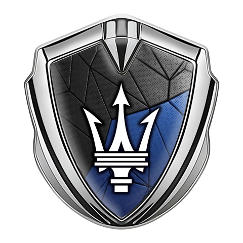 Maserati Emblem Auto Zeichen Silbertonfarbe mit Schwarz Blau Mozaik Design