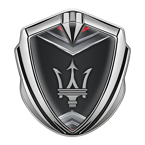 Maserati Emblem Abzeichen Silbertonfarbe mit Schildeffekt Basis und Grau Logo