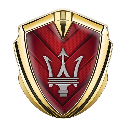 Maserati Emblem Abzeichen selbstklebend Goldtonfarbe mit Rote V Form Elemente Stil