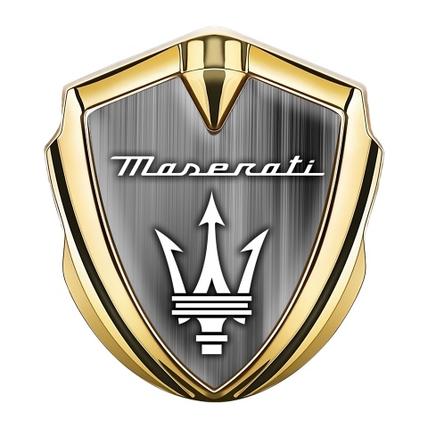Maserati Abzeichen selbstklebend Goldtonfarbe mit Poliertes Metall Basis und Klassisch Logo Stil