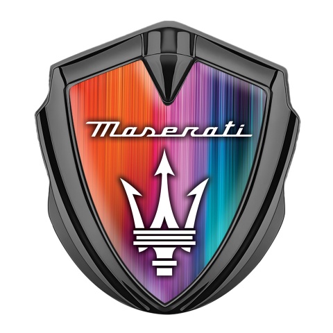 Maserati Emblem Abzeichen Graphit Tonfarbe mit Farbexplosion Design Basis