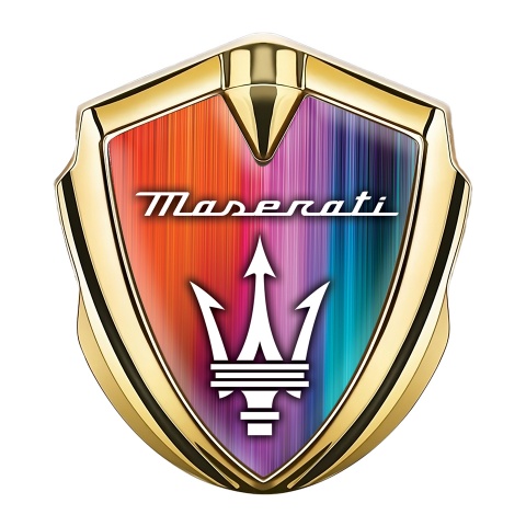 Maserati Emblem Abzeichen Goldtonfarbe mit Farbexplosion Design Basis