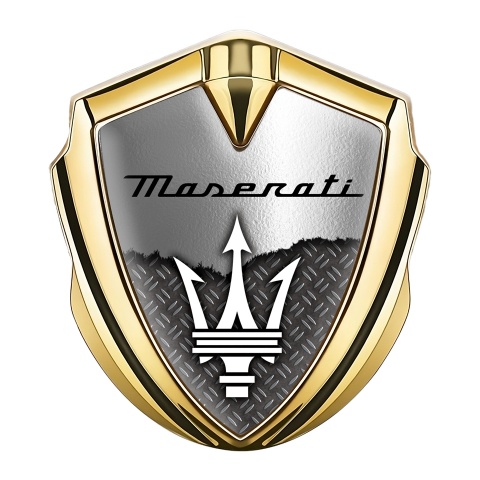 Maserati Metal Emblem Self Adhesive Gold Brushed Aluminum Trident Logo