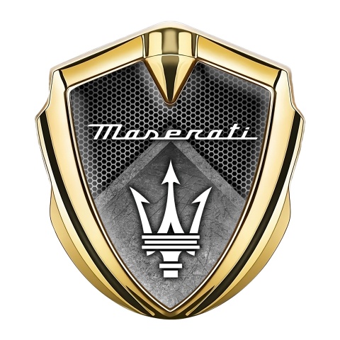 Maserati Fender Emblem Badge Gold Light Hex Stone Slab Trident Edition