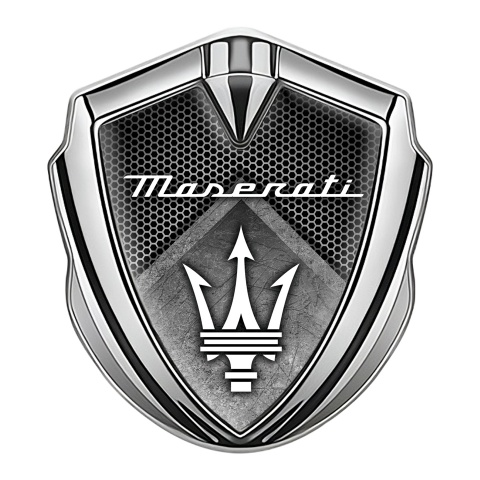Maserati Fender Emblem Badge Silver Light Hex Stone Slab Trident Edition