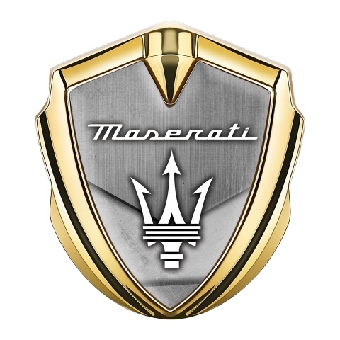 Maserati 3D Car Metal Emblem Gold Brushed Effect White Trident Logo