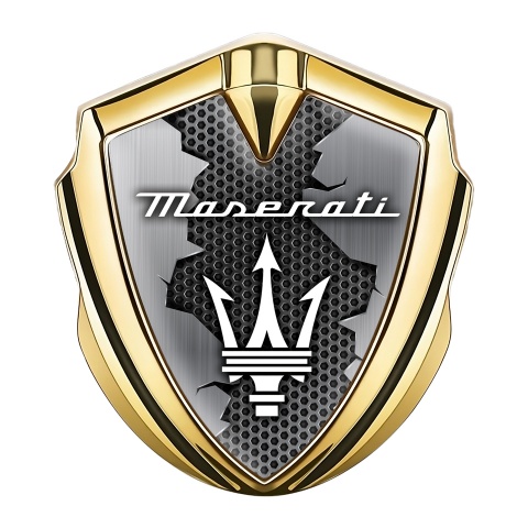 Maserati Metal Emblem Self Adhesive Gold Broken Surface White Trident