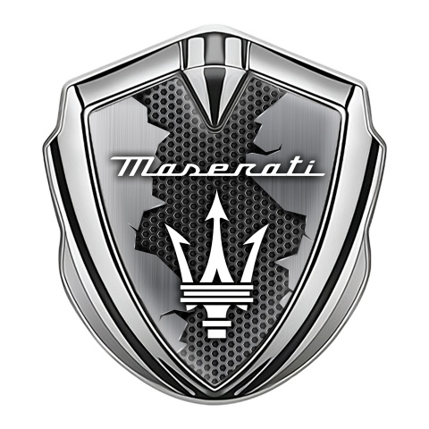 Maserati Metal Emblem Self Adhesive Silver Broken Surface White Trident