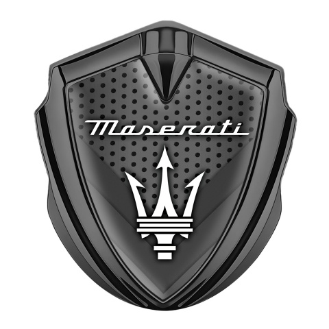Maserati Bodyside Badge Self Adhesive Graphite Dot Base White Trident Logo