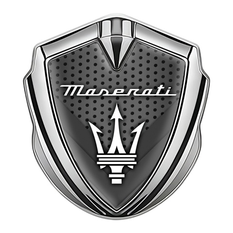 Maserati Bodyside Badge Self Adhesive Silver Dot Base White Trident Logo