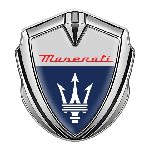 Maserati Trunk Emblem Badge Silver Grey Blue Classic Trident Logo