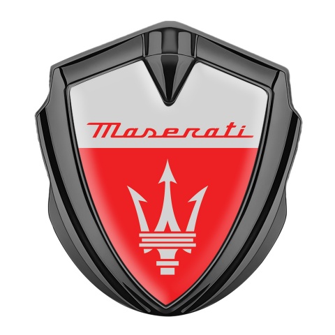 Maserati Fender Emblem Badge Graphite Grey Red Clean Trident Edition