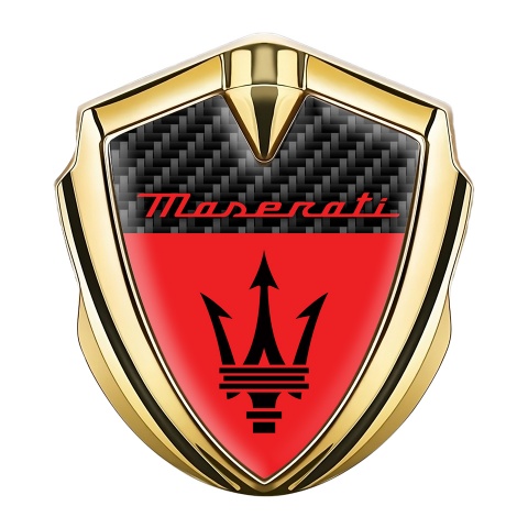 Maserati Fender Metal Emblem Gold Black Carbon Base Red Logo Edition