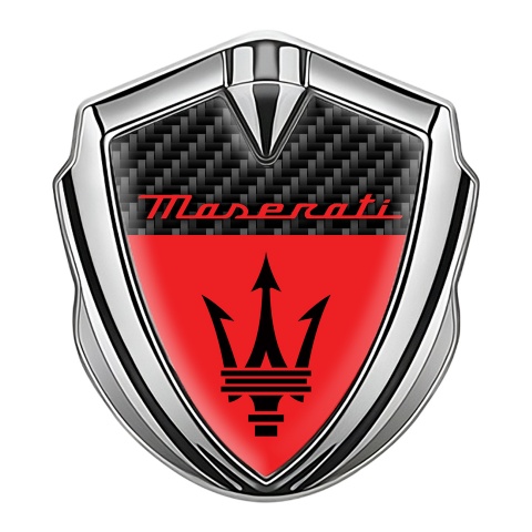 Maserati Fender Metal Emblem Silver Black Carbon Base Red Logo Edition