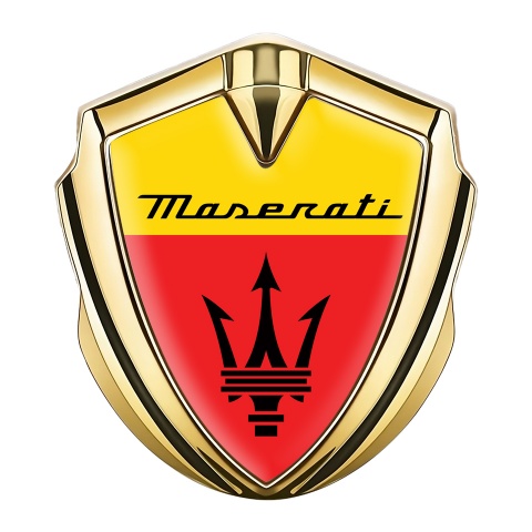Maserati Tuning Emblem Self Adhesive Gold Yellow Red Trident Logo